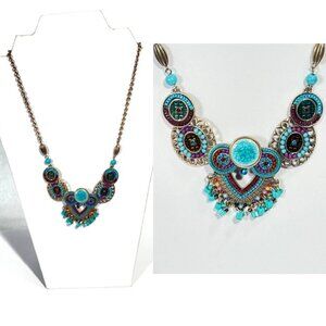 Charming Charlie gold-tone and turquoise bead 18" boho necklace.